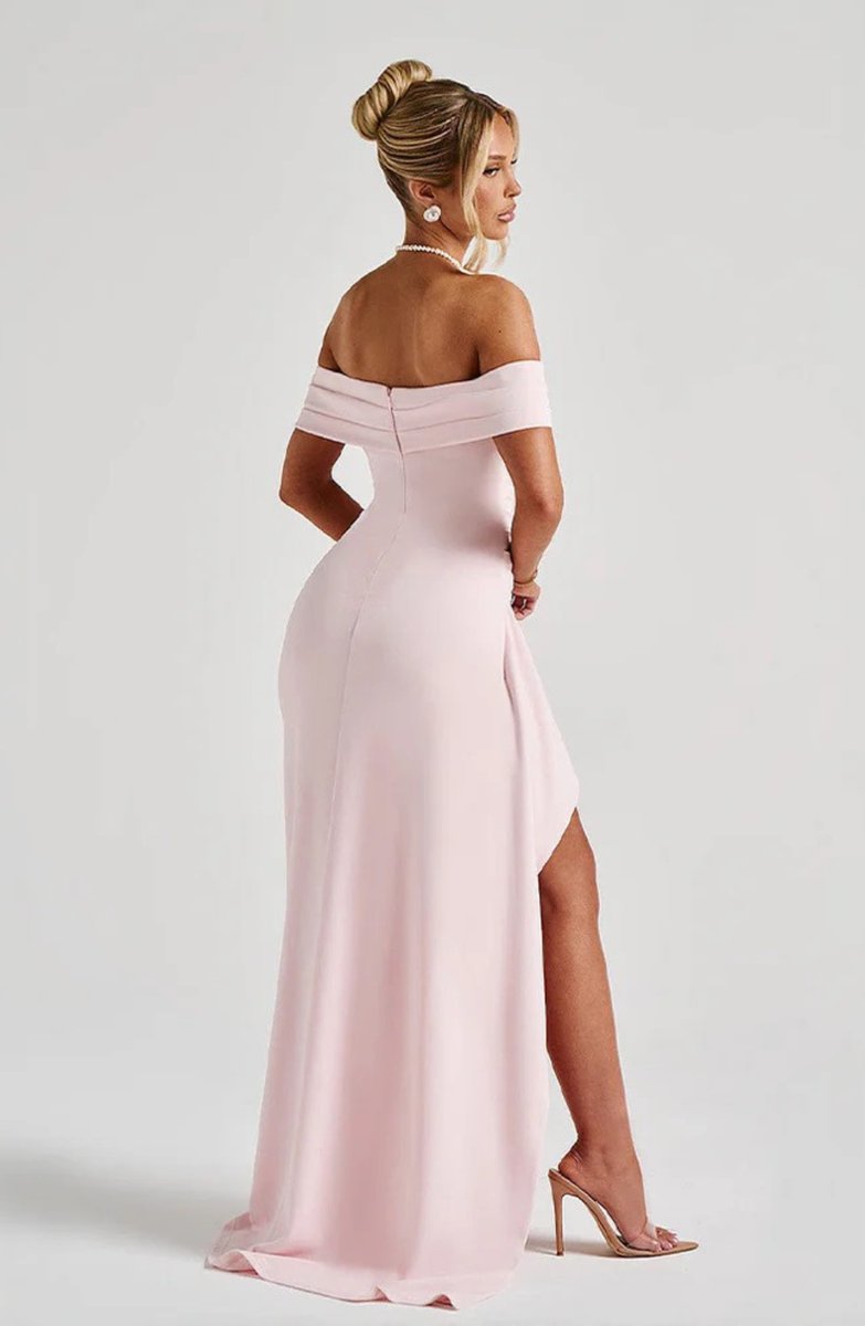Women's Off-Shoulder Fitted Fall Wedding Guest Dress Slit Maxi Gown