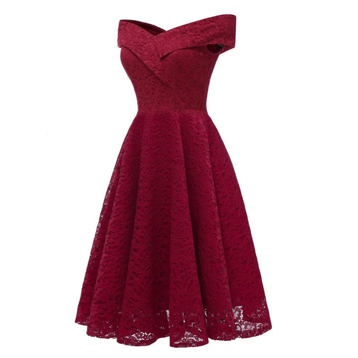 Women's Off-Shoulder Lace A-Line Fall Midi Dress