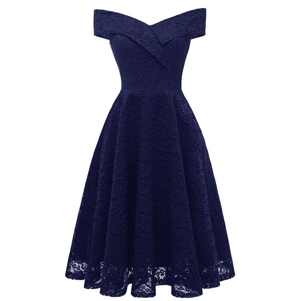 Women's Off-Shoulder Lace A-Line Fall Midi Dress