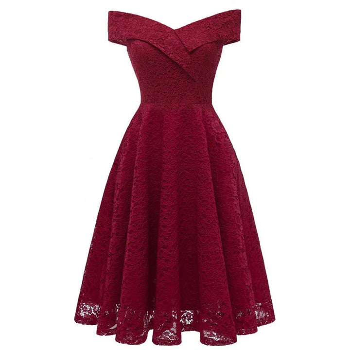 Women's Off-Shoulder Lace A-Line Fall Midi Dress