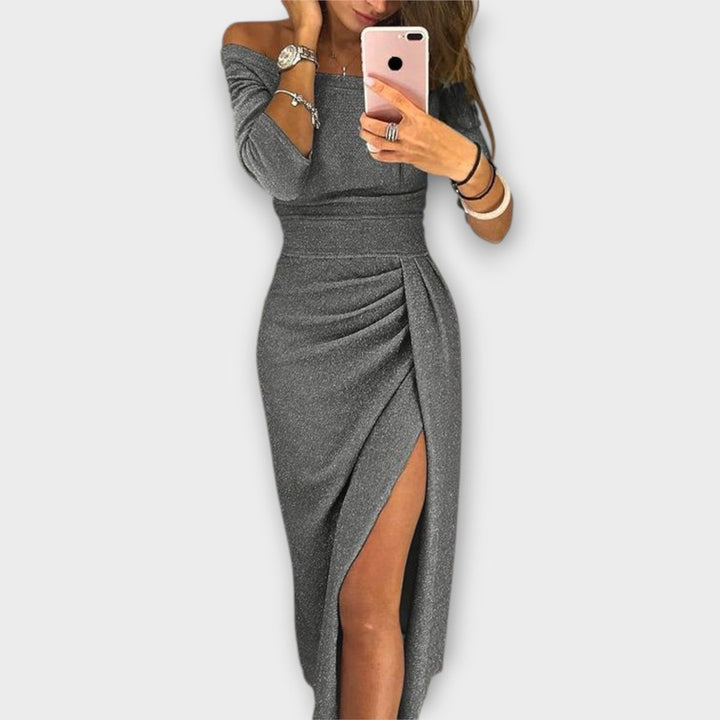 Women's Off-Shoulder Long-Sleeve Ruched Bodycon Formal Dress