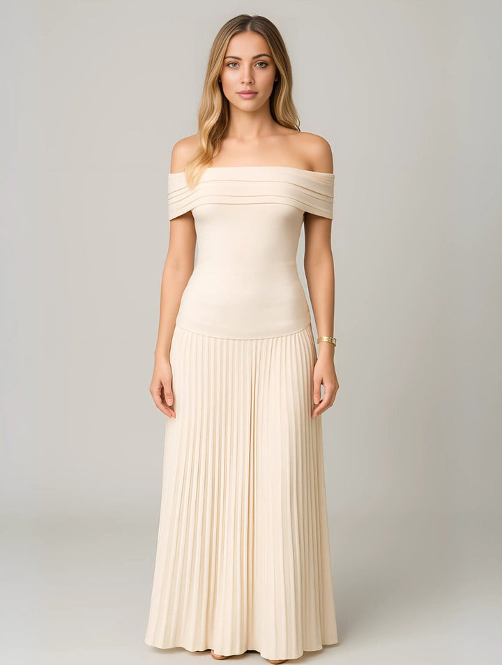 Women's Off-Shoulder Pleated Maxi Fall Wedding Guest Dress