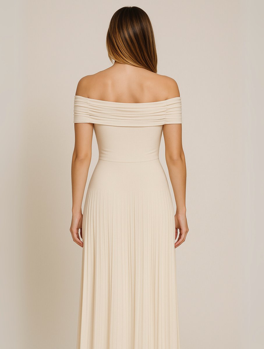 Women's Off-Shoulder Pleated Maxi Fall Wedding Guest Dress