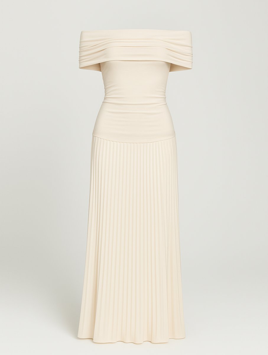 Women's Off-Shoulder Pleated Maxi Fall Wedding Guest Dress