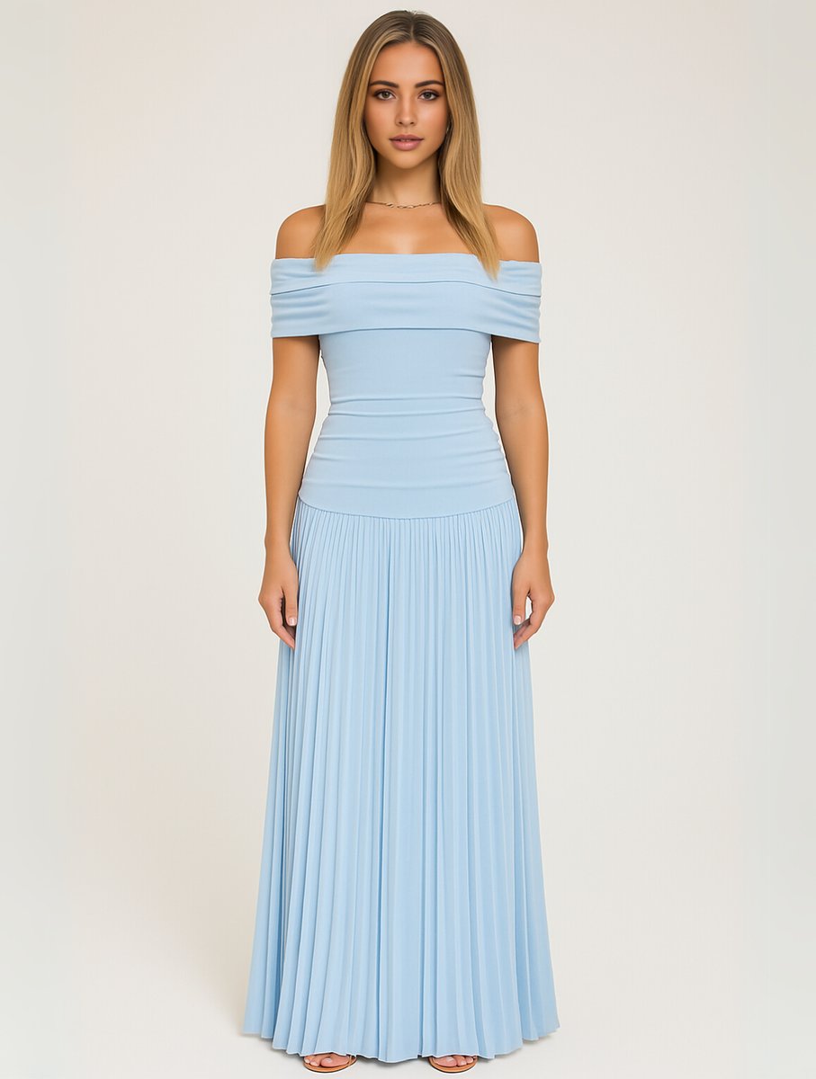 Women's Off-Shoulder Pleated Maxi Fall Wedding Guest Dress