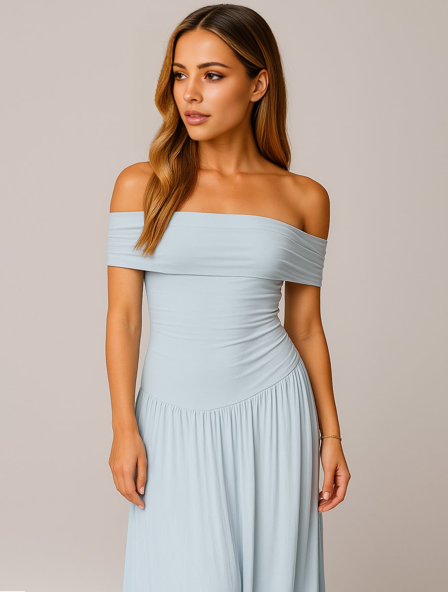 Women's Off-Shoulder Pleated Maxi Fall Wedding Guest Dress
