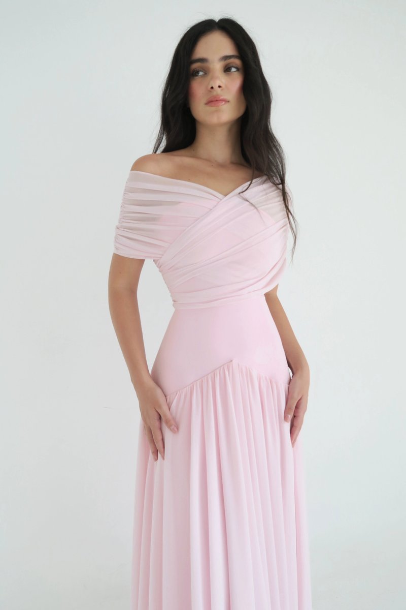 Women's Off-Shoulder Ruched Chiffon Fall Wedding Guest Dress