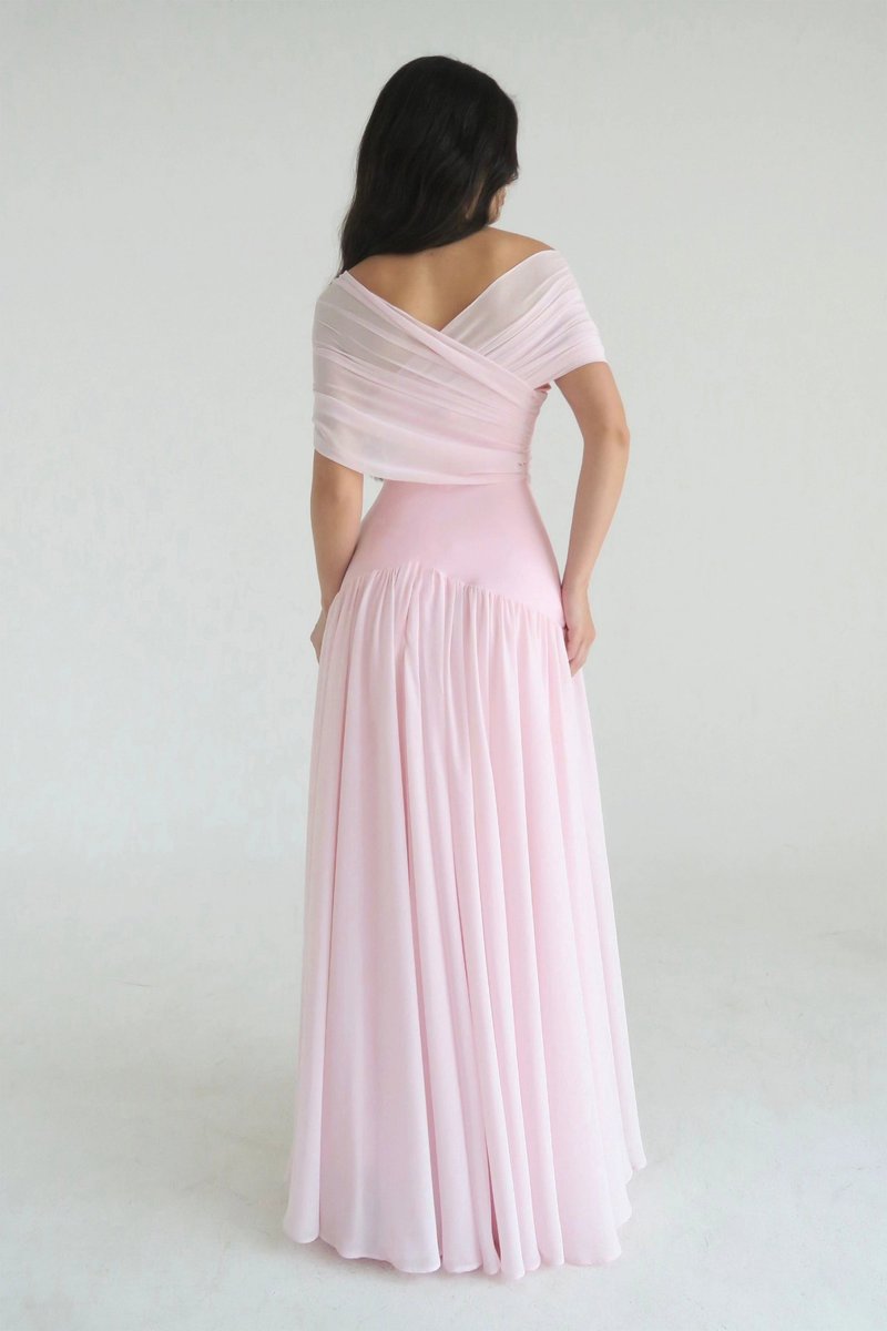 Women's Off-Shoulder Ruched Chiffon Fall Wedding Guest Dress