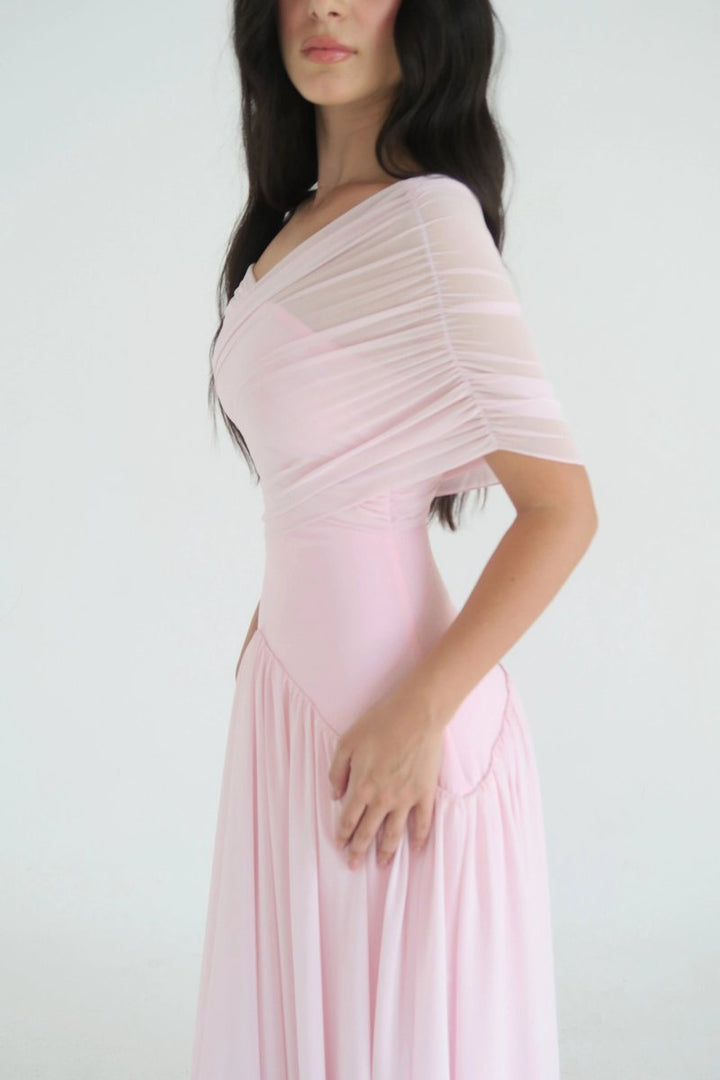 Women's Off-Shoulder Ruched Chiffon Fall Wedding Guest Dress