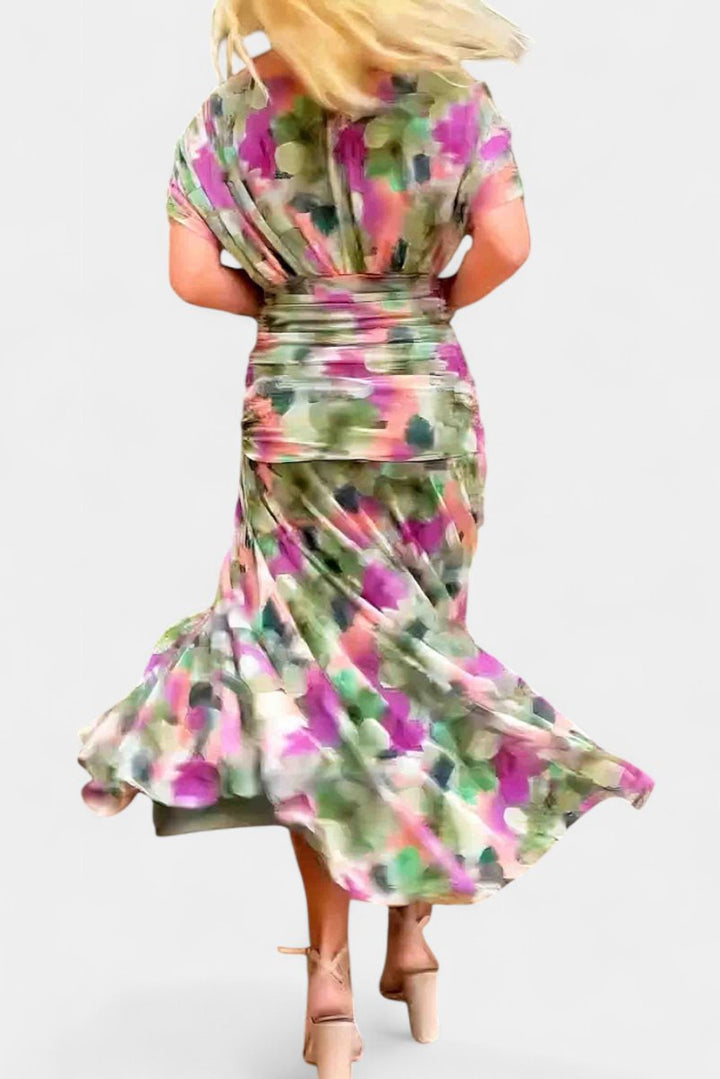 Women's Off-Shoulder Ruched Maxi Formal Dress Flowy Chiffon Gown