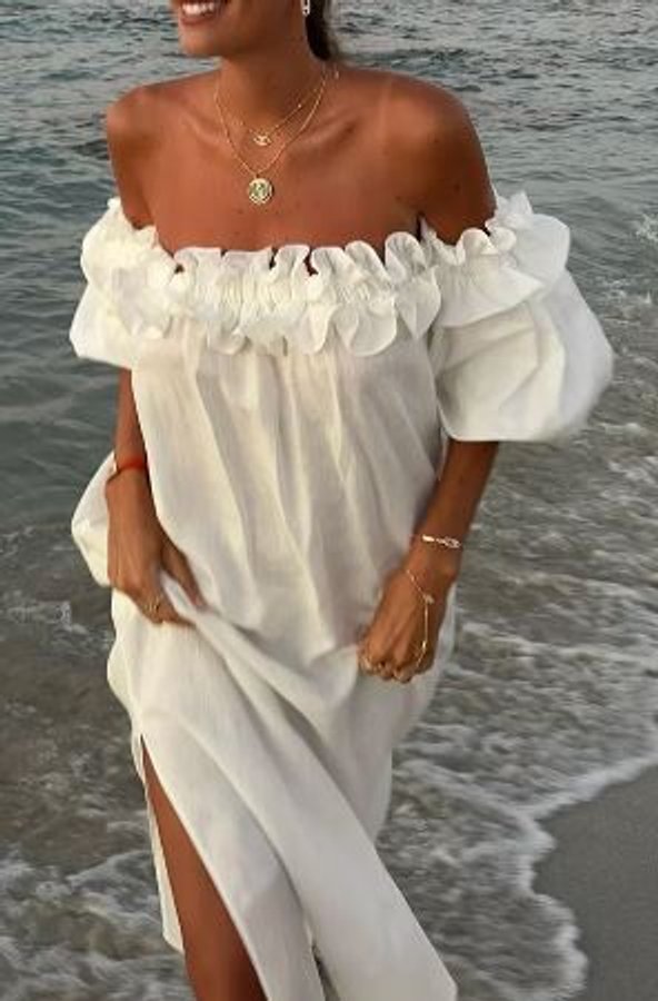 Women's Off-Shoulder Ruffle Fall Midi Dress