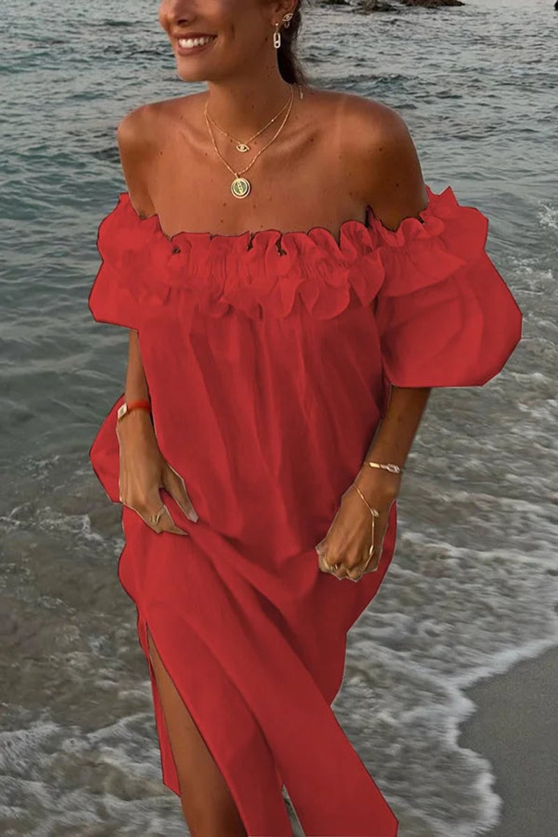 Women's Off-Shoulder Ruffle Fall Midi Dress