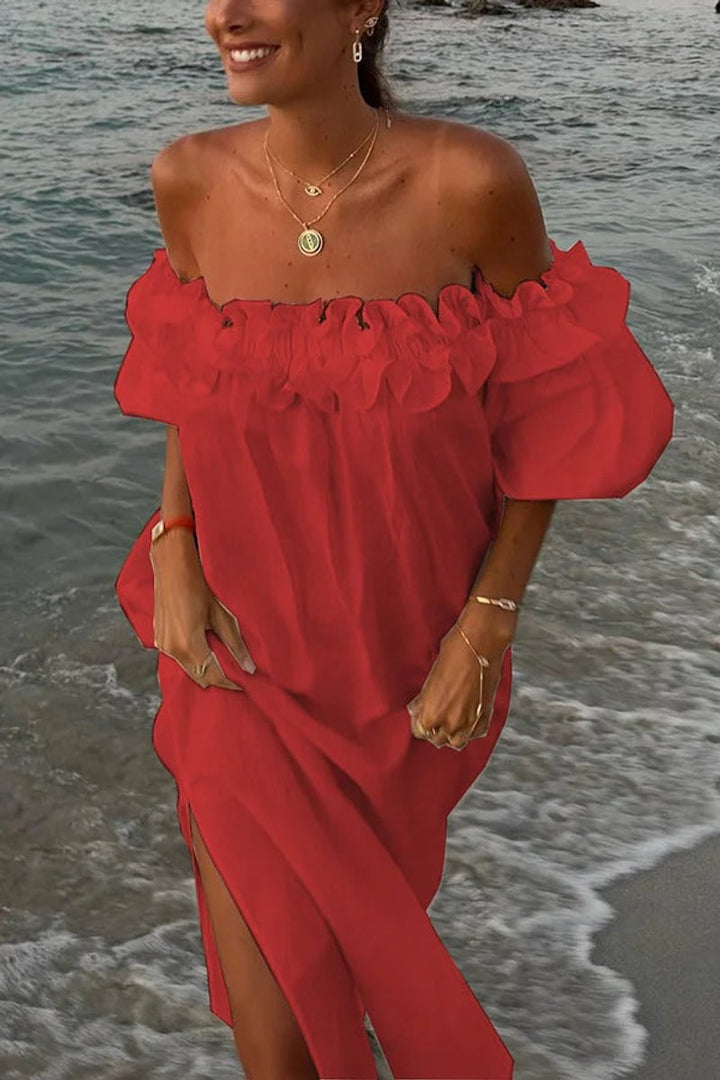 Women's Off-Shoulder Ruffle Fall Midi Dress