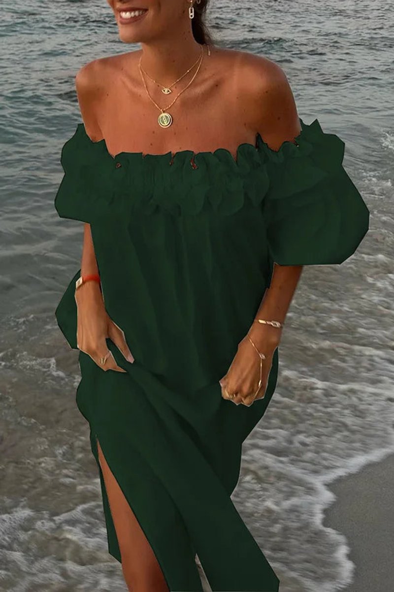 Women's Off-Shoulder Ruffle Fall Midi Dress