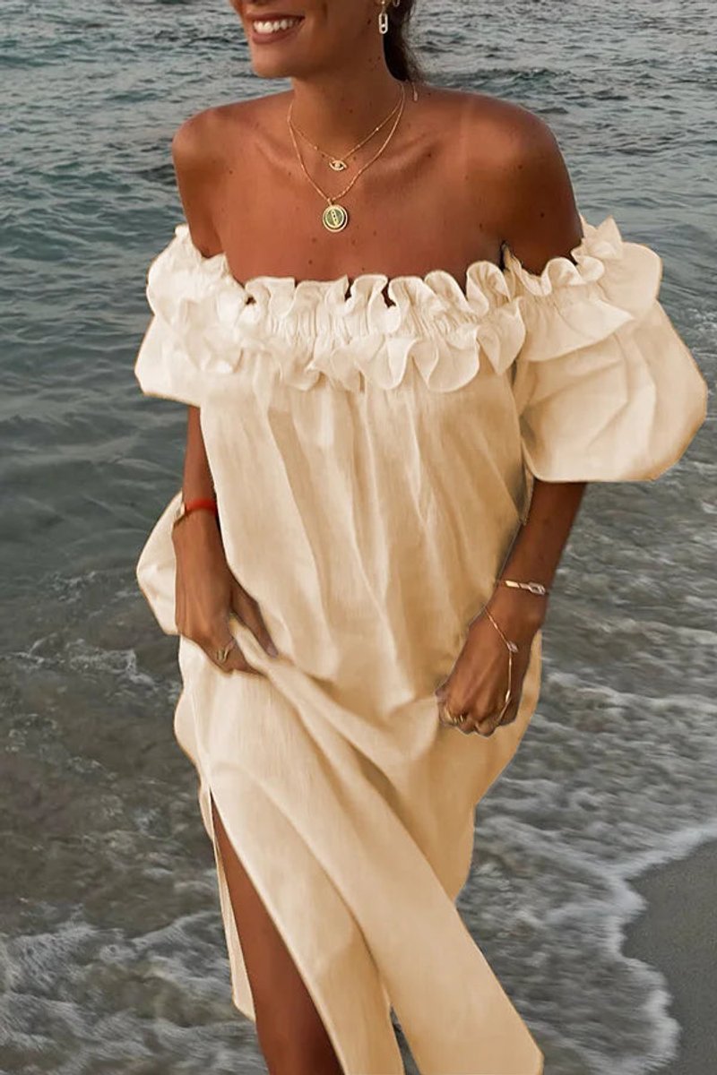 Women's Off-Shoulder Ruffle Fall Midi Dress