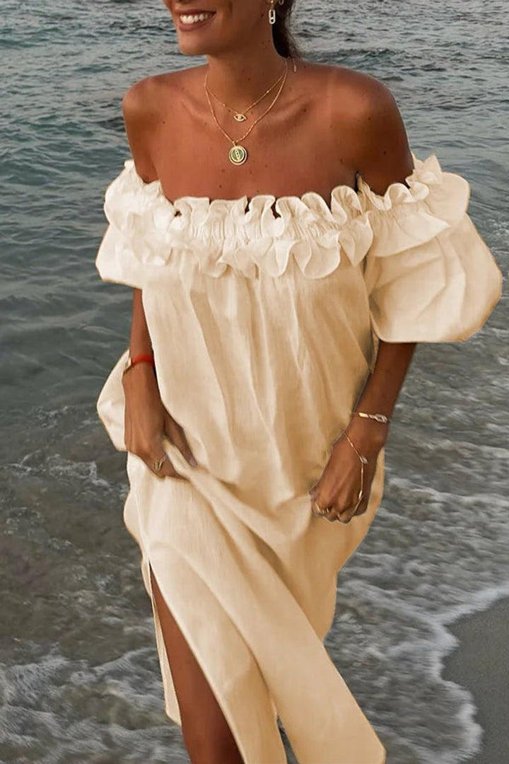 Women's Off-Shoulder Ruffle Fall Midi Dress