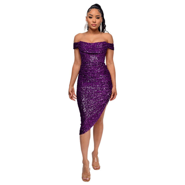 Women's Off-Shoulder Sequin Bodycon Fall Midi Dress