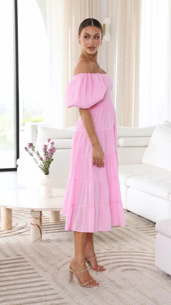 Women's Off-Shoulder Smocked Tiered Fall Midi Dress