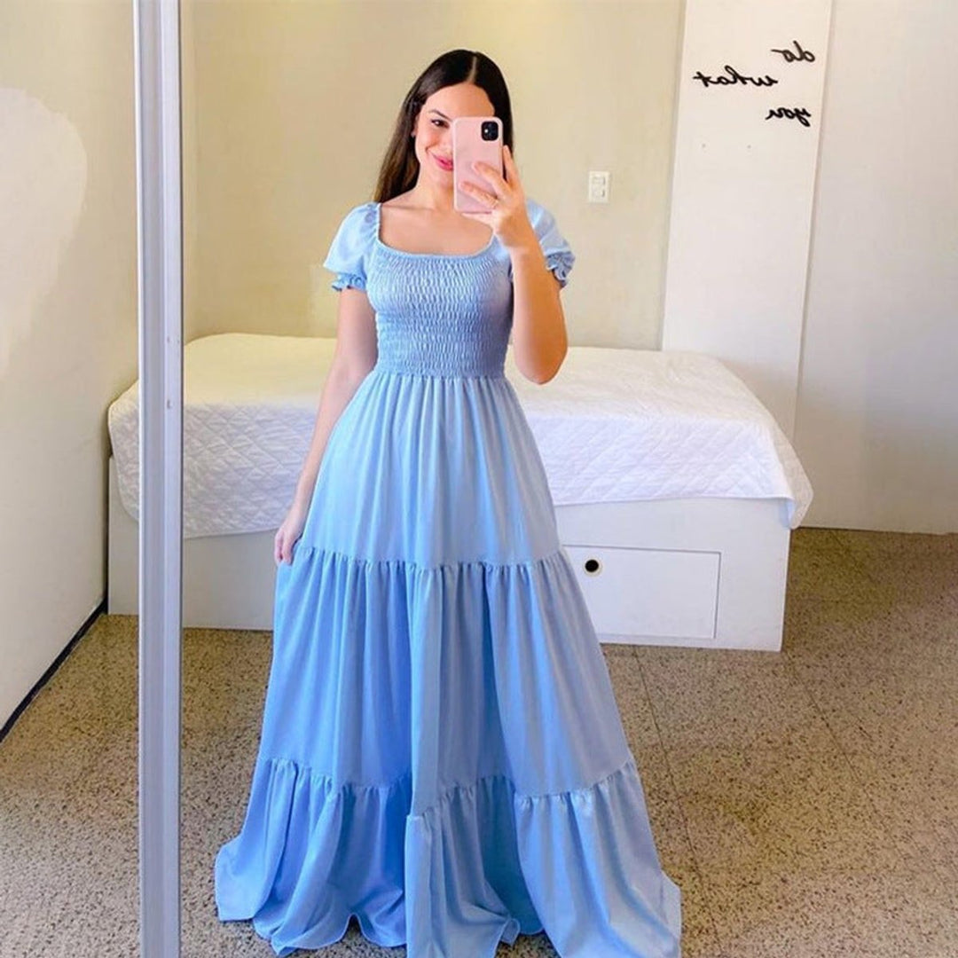 Women's Off-Shoulder Smocked Tiered Fall Midi Dress