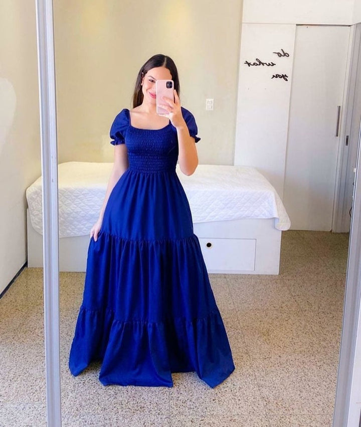 Women's Off-Shoulder Smocked Tiered Fall Midi Dress