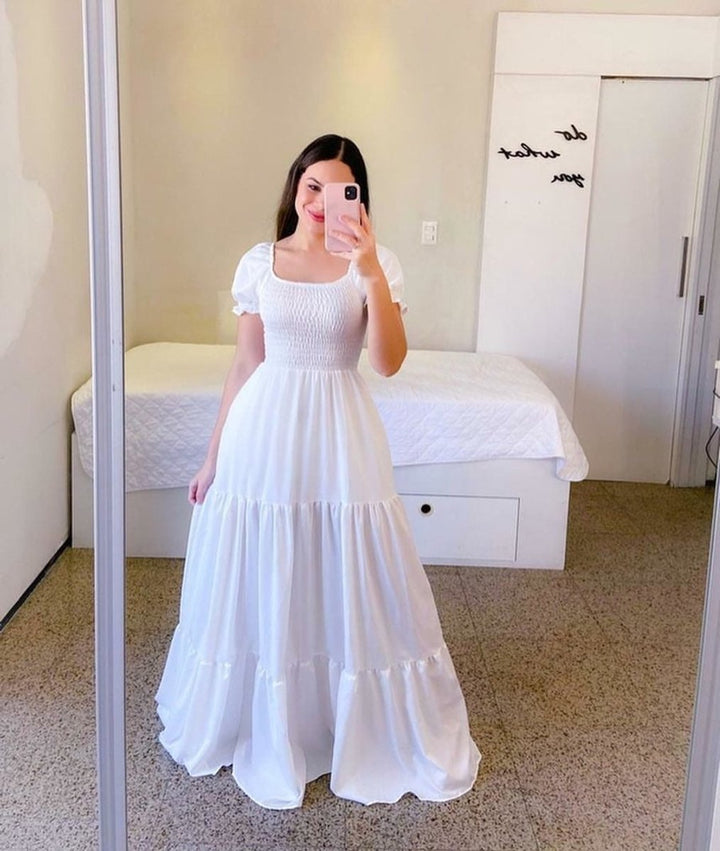 Women's Off-Shoulder Smocked Tiered Fall Midi Dress