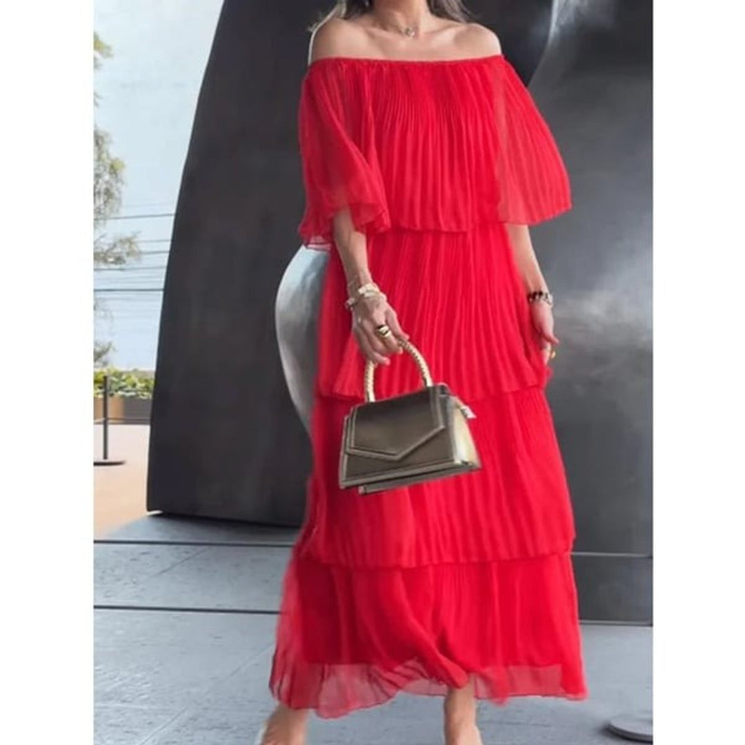 Women's Off-Shoulder Tiered Chiffon Formal Dress Maxi