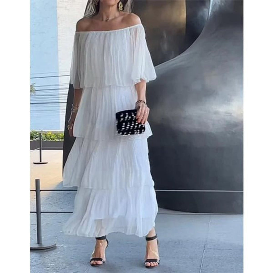 Women's Off-Shoulder Tiered Chiffon Formal Dress Maxi