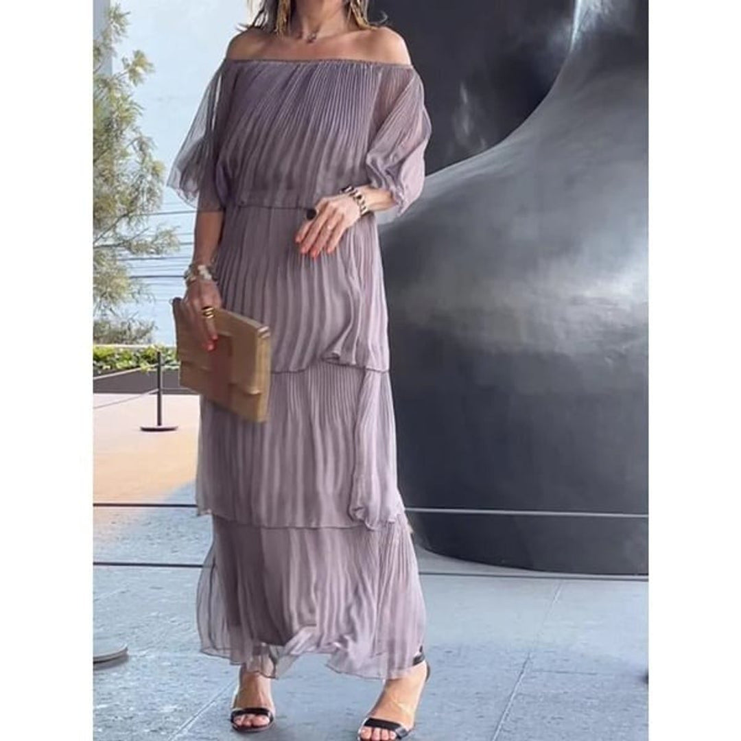 Women's Off-Shoulder Tiered Chiffon Formal Dress Maxi