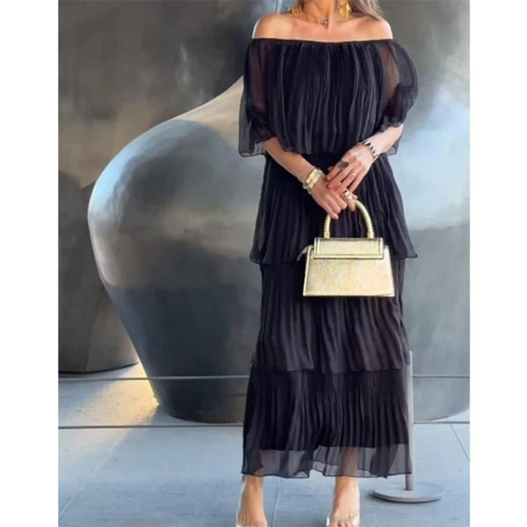Women's Off-Shoulder Tiered Chiffon Formal Dress Maxi