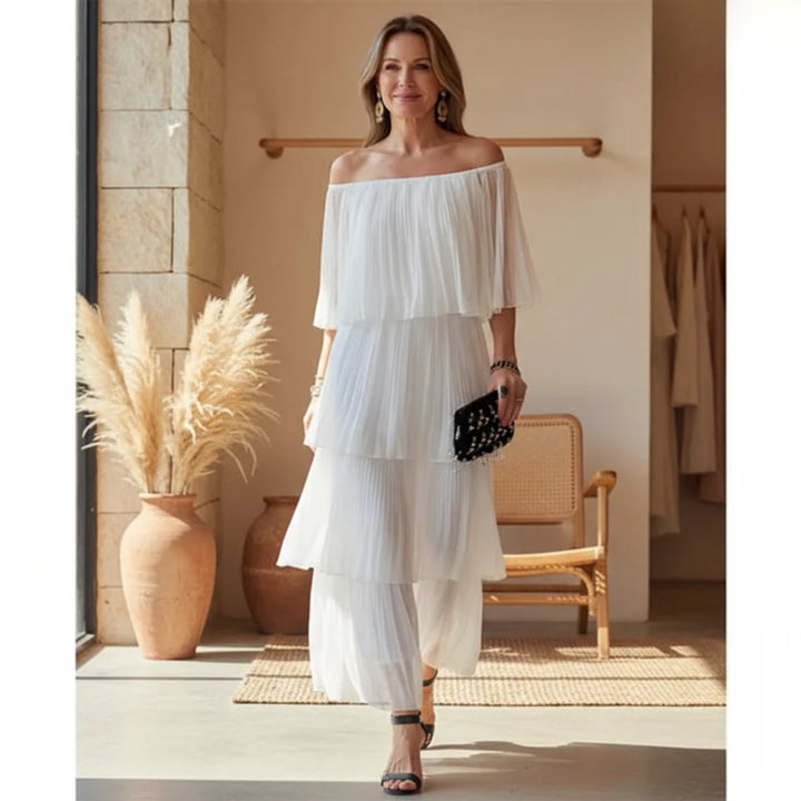 Women's Off-Shoulder Tiered Chiffon Formal Dress Maxi