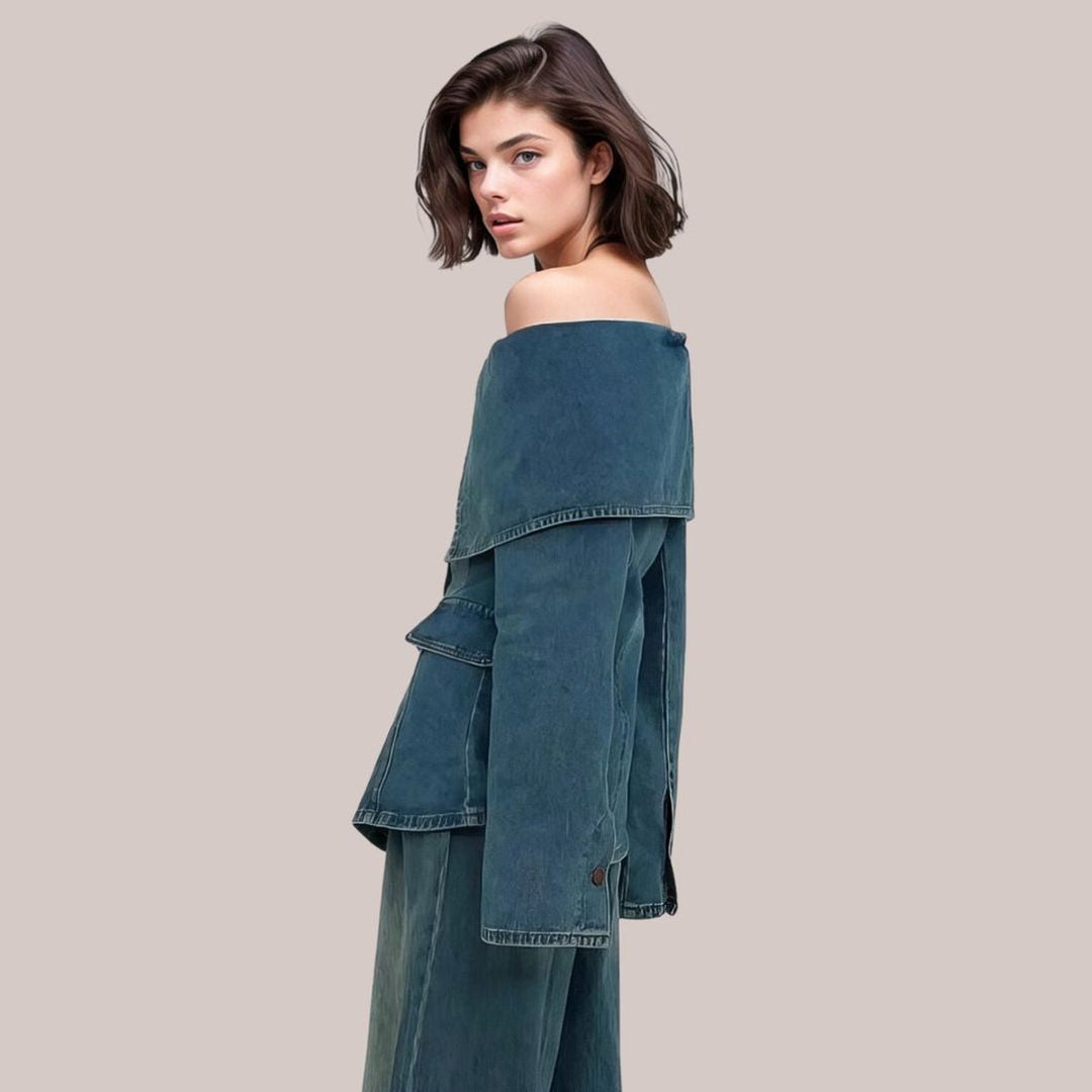 Women's Off-Shoulder Tiered-Sleeve Cotton Denim Jacket