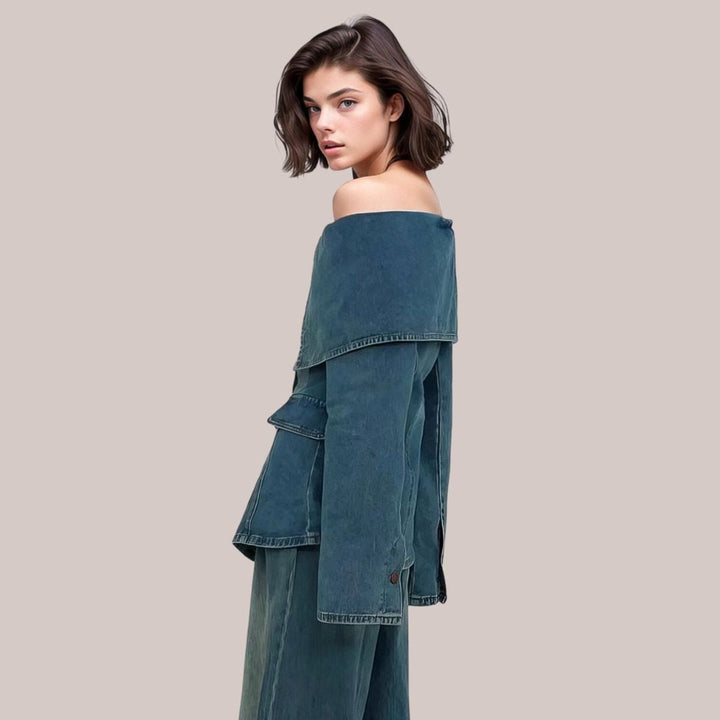 Women's Off-Shoulder Tiered-Sleeve Cotton Denim Jacket