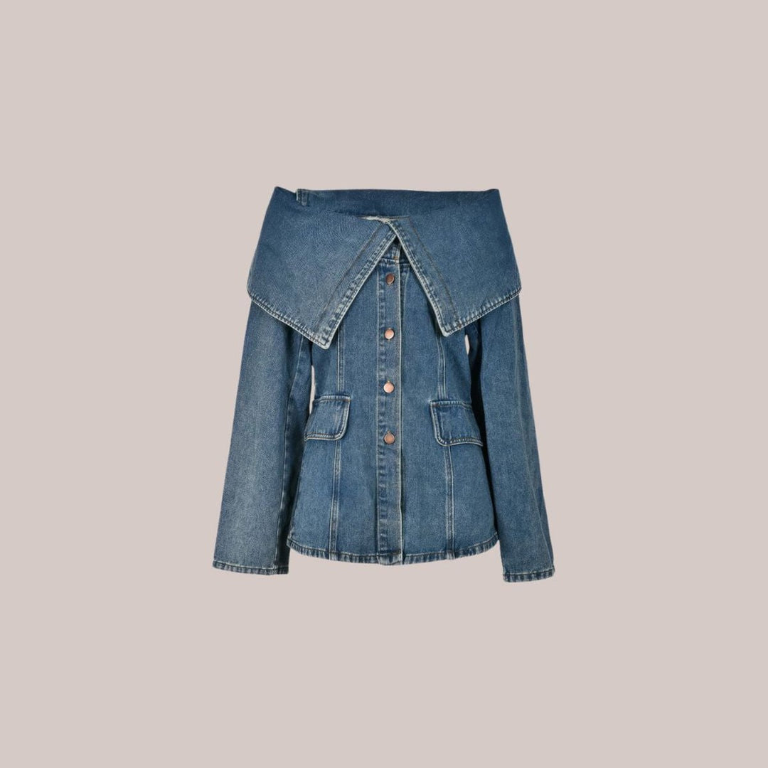 Women's Off-Shoulder Tiered-Sleeve Cotton Denim Jacket