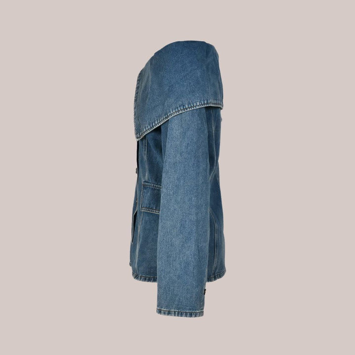 Women's Off-Shoulder Tiered-Sleeve Cotton Denim Jacket