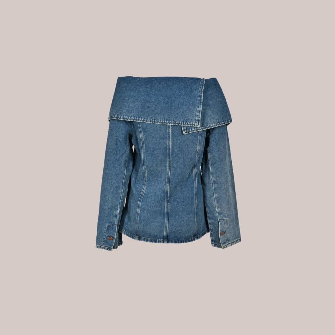 Women's Off-Shoulder Tiered-Sleeve Cotton Denim Jacket