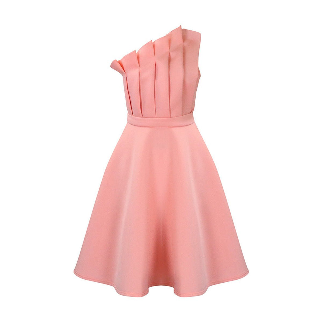 Women's One-Shoulder A-Line Fall Midi Dress Sculpted Ruffle