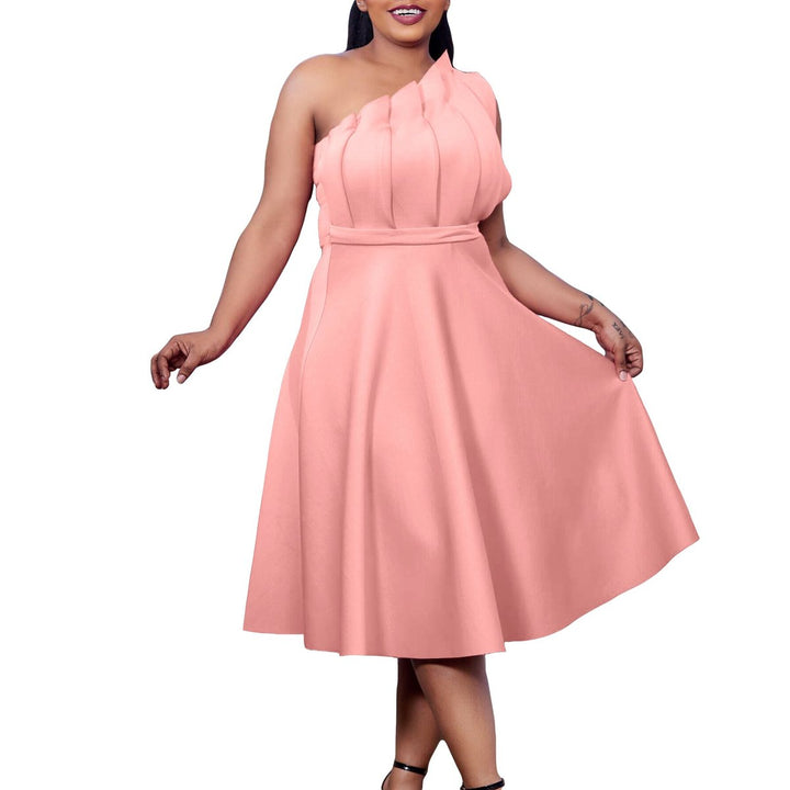 Women's One-Shoulder A-Line Fall Midi Dress Sculpted Ruffle