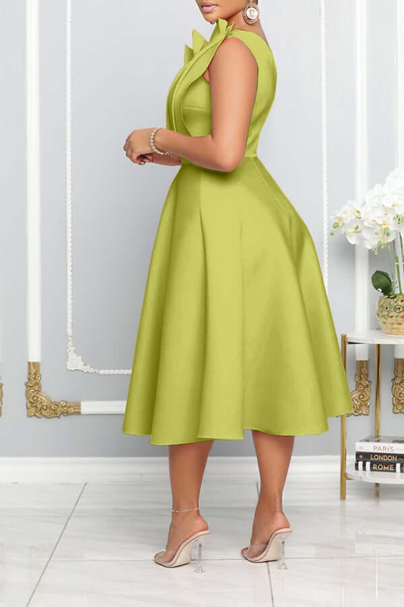 Women's One-Shoulder A-Line Fall Midi Dress Sculpted Ruffle