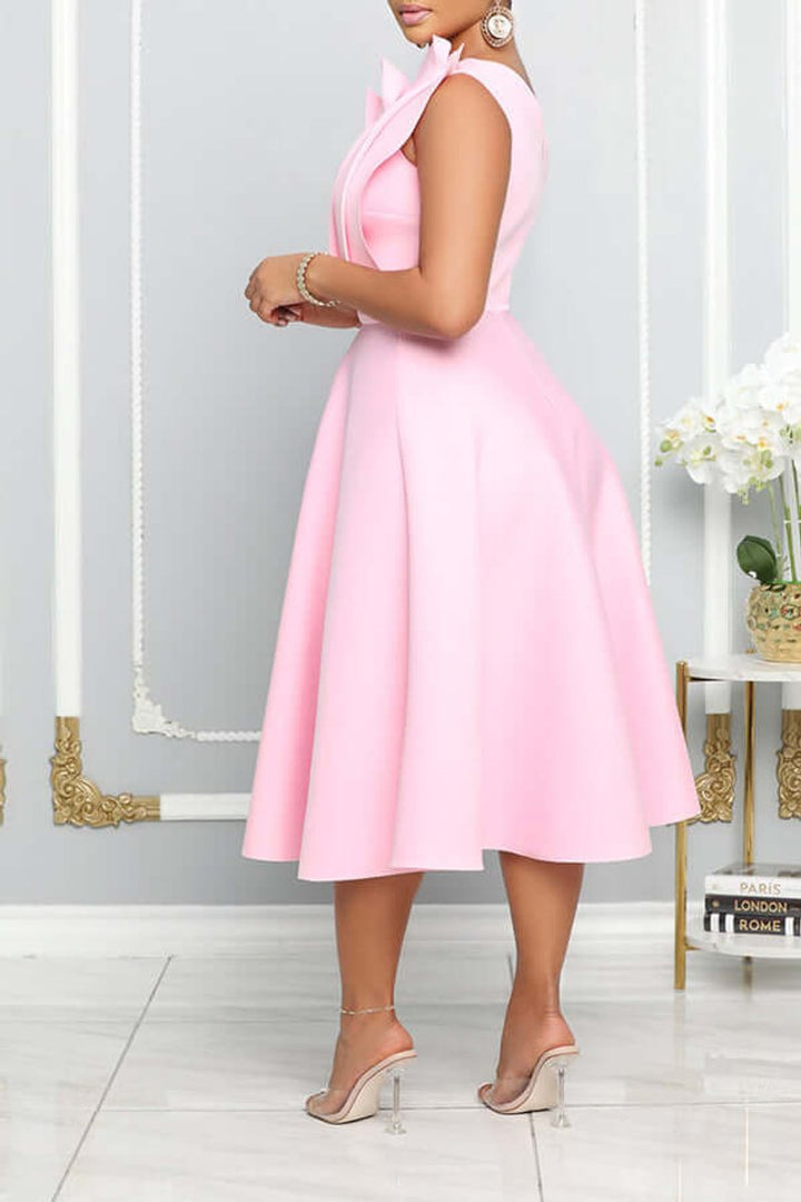 Women's One-Shoulder A-Line Fall Midi Dress Sculpted Ruffle