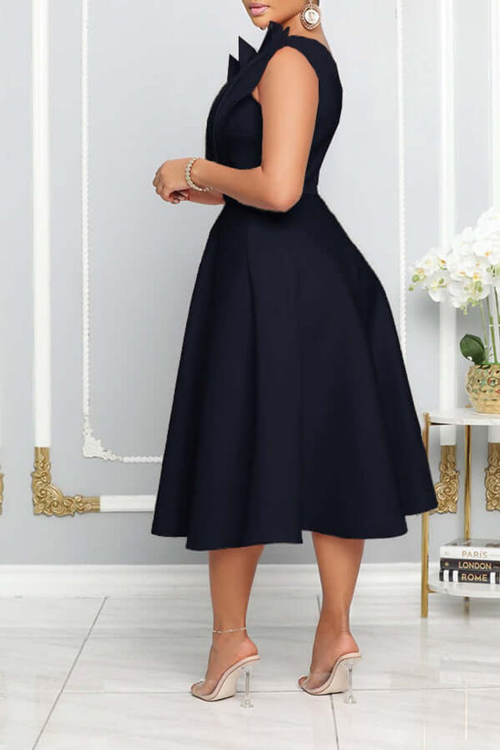 Women's One-Shoulder A-Line Fall Midi Dress Sculpted Ruffle