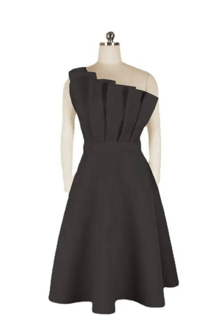 Women's One-Shoulder A-Line Fall Midi Dress Sculpted Ruffle