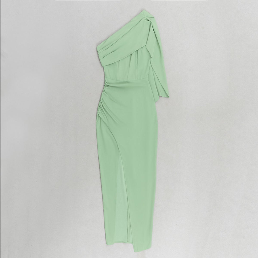 Women's One-Shoulder Bodycon High-Slit Fall Midi Dress