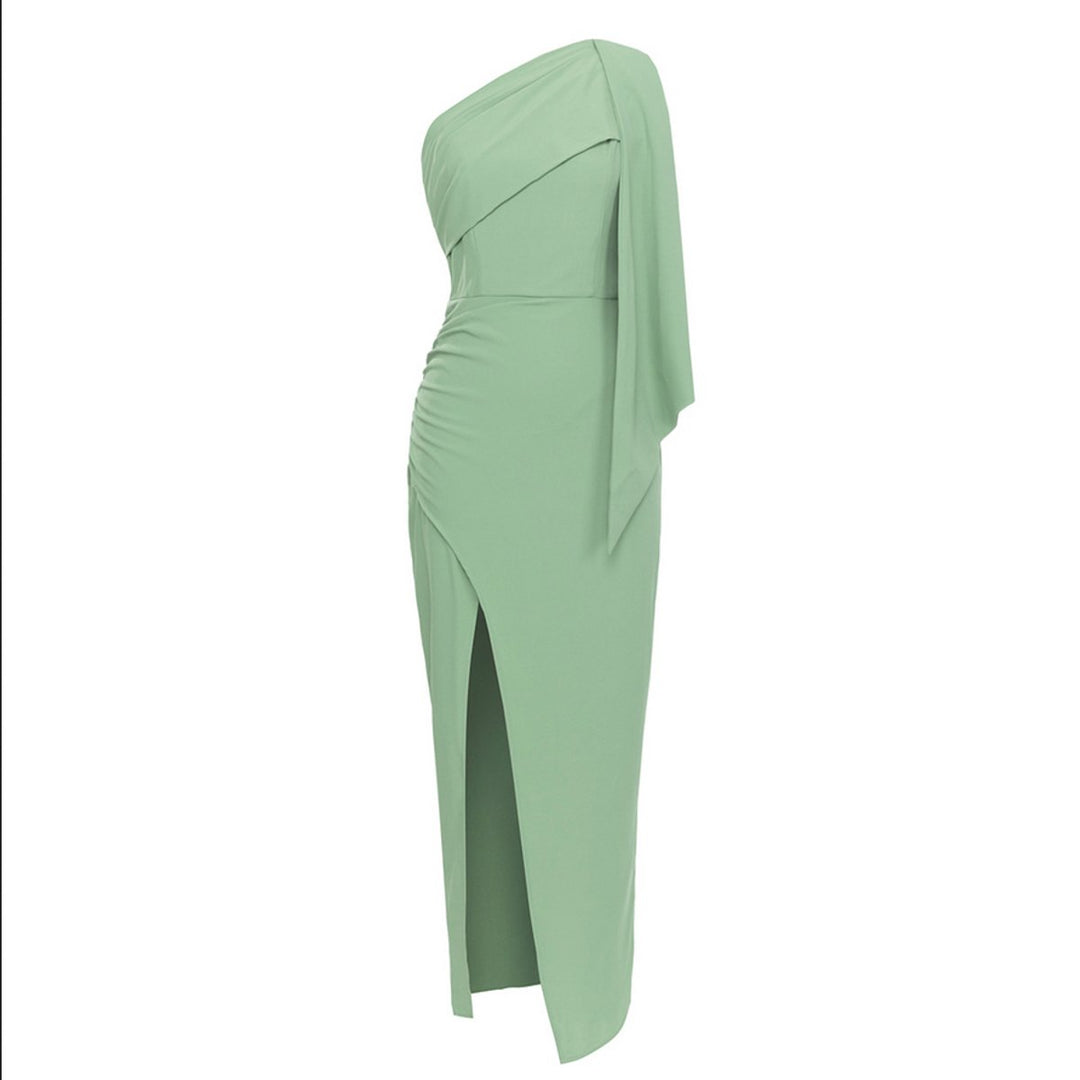 Women's One-Shoulder Bodycon High-Slit Fall Midi Dress