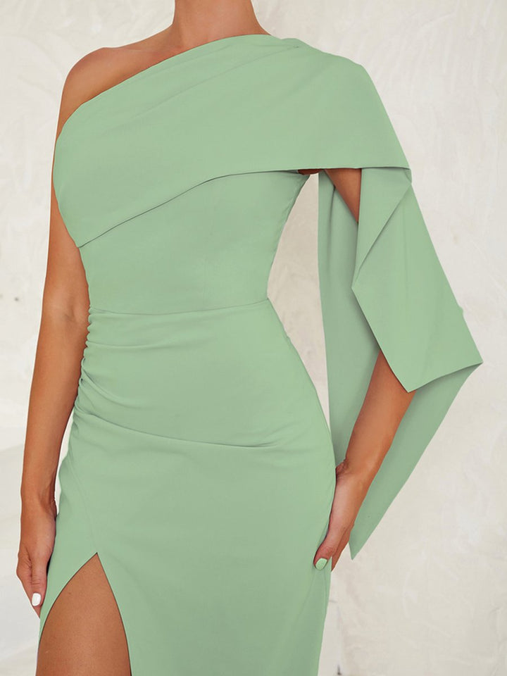 Women's One-Shoulder Bodycon High-Slit Fall Midi Dress