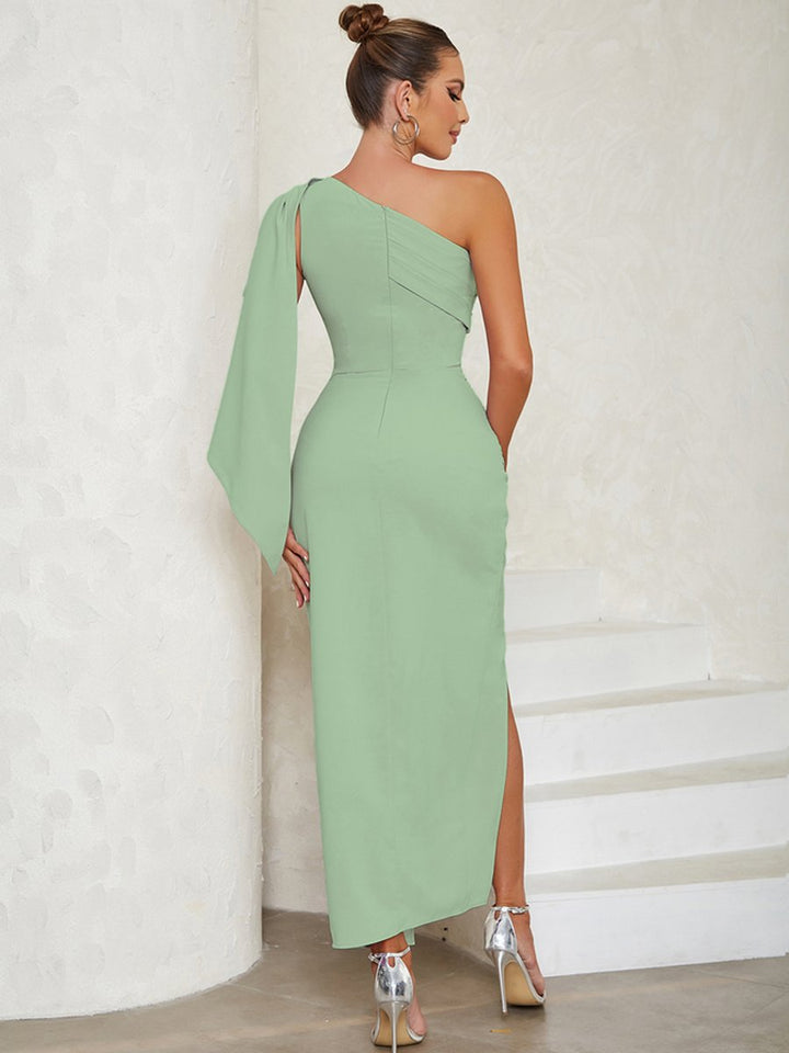 Women's One-Shoulder Bodycon High-Slit Fall Midi Dress