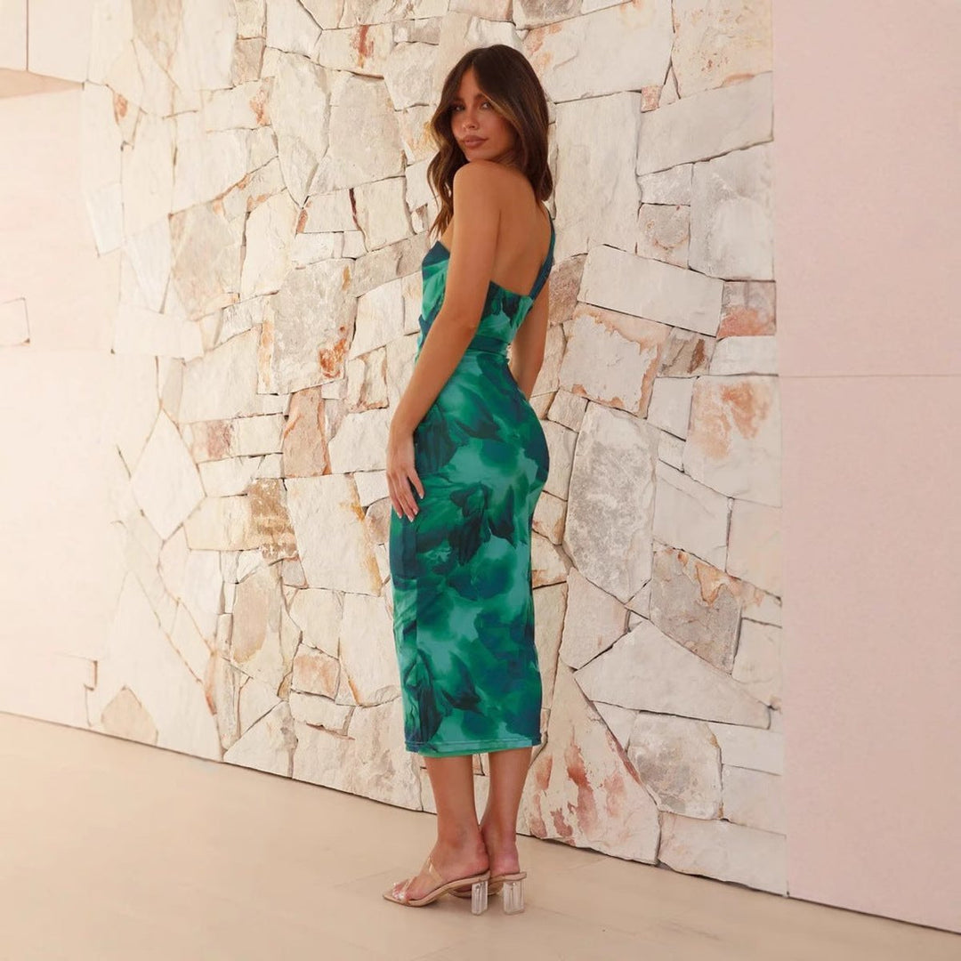 Women's One-Shoulder Cutout Bodycon Fall Midi Dress
