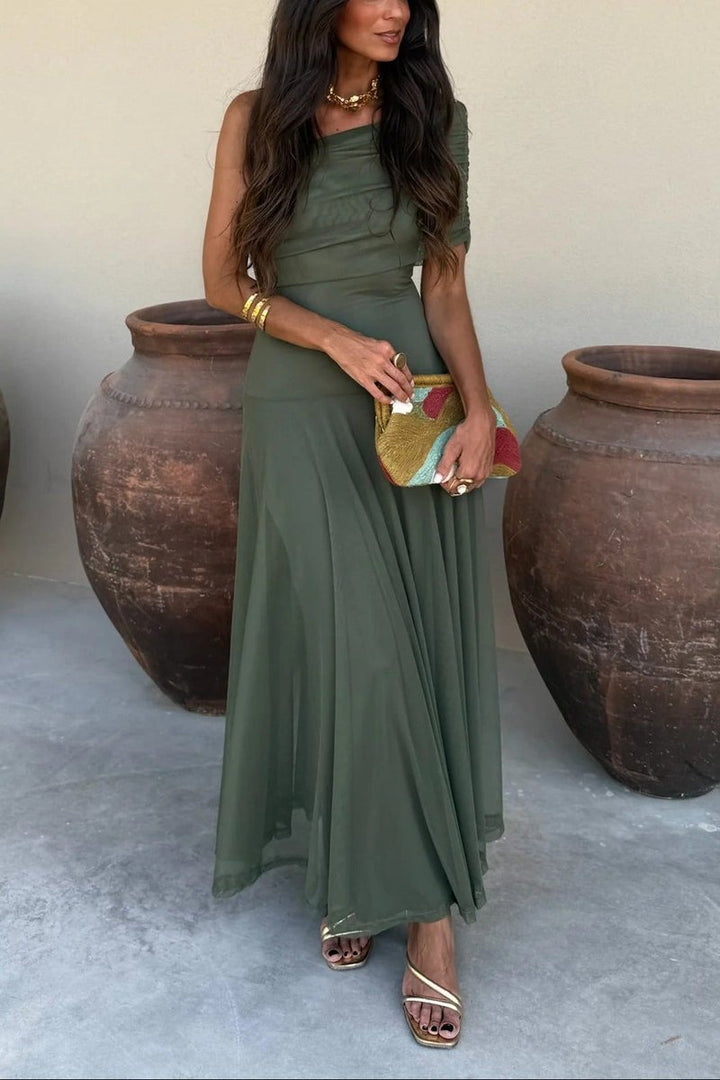 Women's One-Shoulder Draped Maxi Fall Wedding Guest Dress