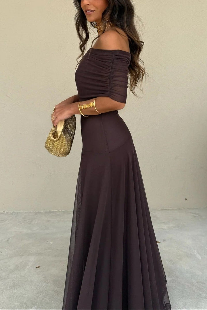 Women's One-Shoulder Draped Maxi Fall Wedding Guest Dress
