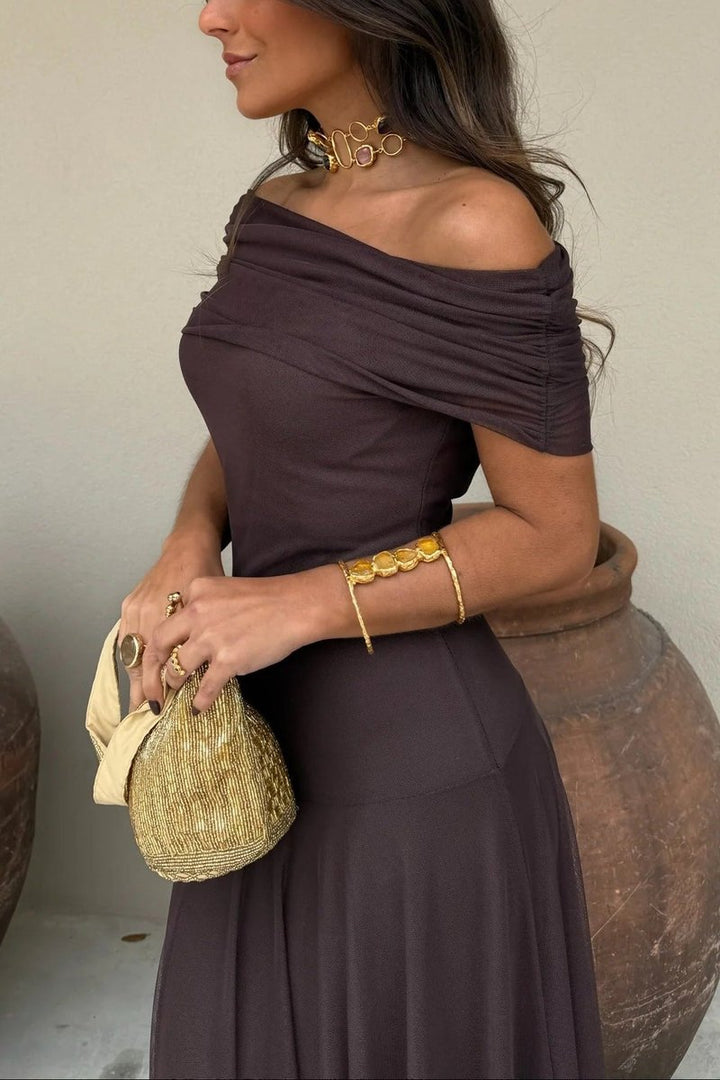 Women's One-Shoulder Draped Maxi Fall Wedding Guest Dress