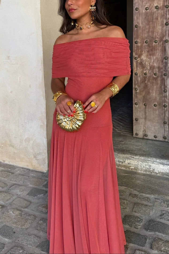 Women's One-Shoulder Draped Maxi Fall Wedding Guest Dress
